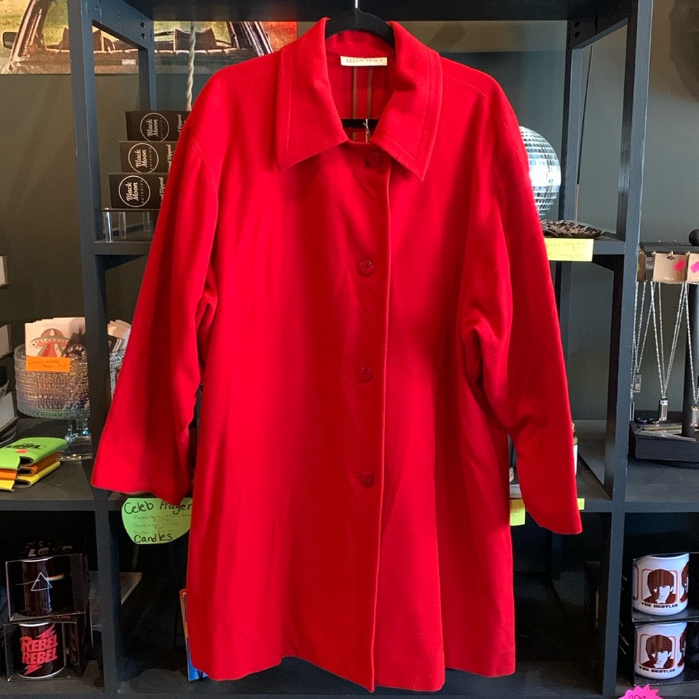 Red Single Breasted Wool/Cashmere Peacoat